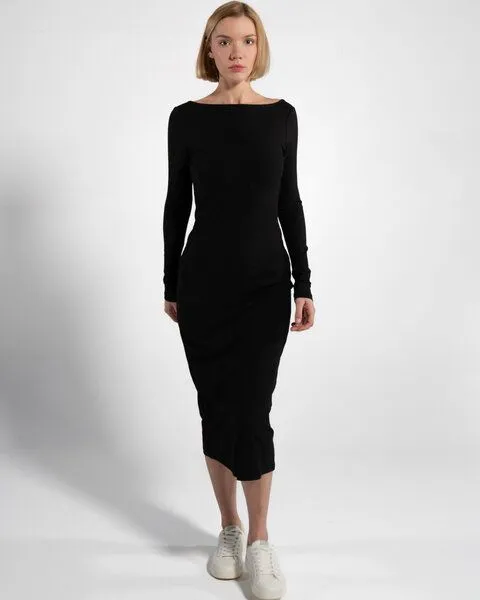 GORG GORG Geripptes Damen-Langarmkleid aus Bio-Baumwolle & TENCEL Modal, Schwarz, – Produktbild 1 von 4