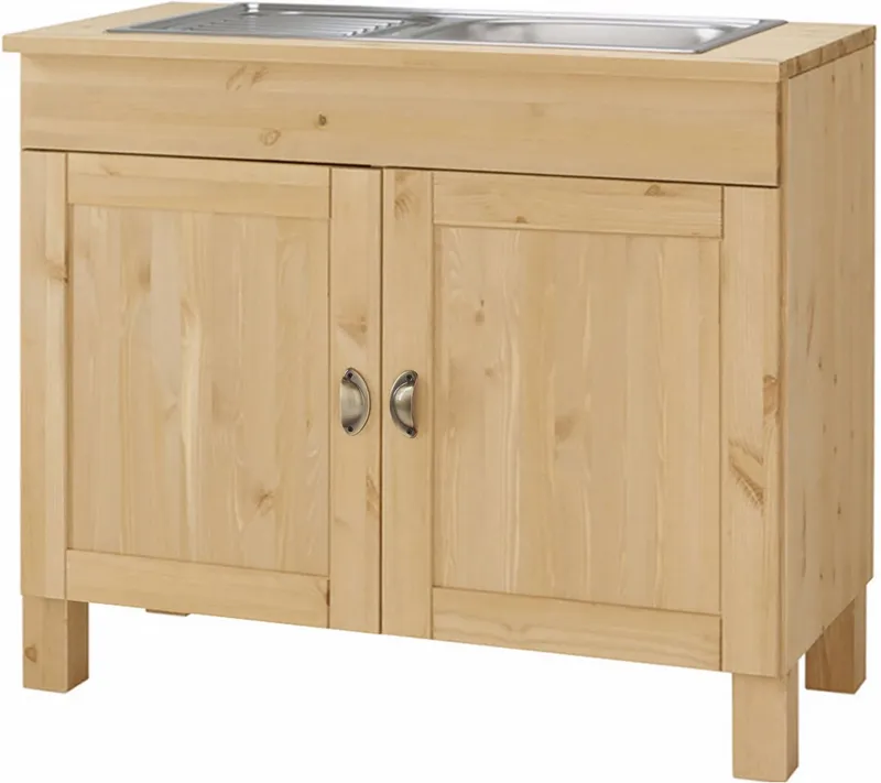 Home affaire Spülenschrank Oslo 100 cm breit, in 2 Tiefen, inklusive Einbauspüle aus Edelstahl, Beige, – Produktbild 1 von 5
