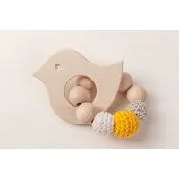 NoniKids Berlin NoniKids Berlin Greifling Beißring Holz *Vogel* | Bio Baumwolle, Gelb/grau, – Produktbild 1 von 1
