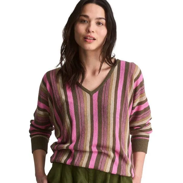 KOMODO Komodo Strickpullover Clover Jumper Linen Stripe, Pink grün, – Produktbild 1 von 4