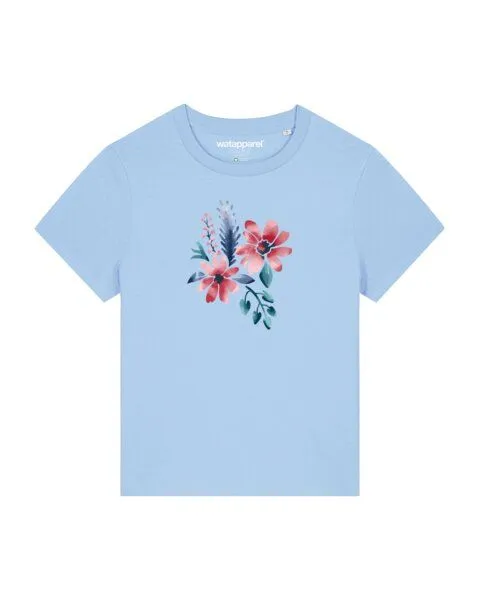 watapparel watapparel T-Shirt Frauen Blume in Wasserfarbe 02, Blue soul, – Produktbild 1 von 4