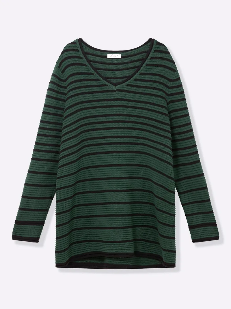 sheego Streifenpullover, Moos-schwarz-geringelt, – Produktbild 2 von 2