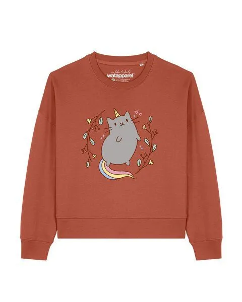 watapparel watapparel Sweatshirt Frauen Unicorn Cat, Heritage brown, – Produktbild 1 von 2