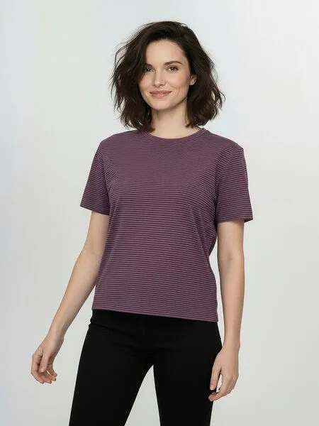 GreenBomb GREENBOMB Basic Nova - Kastiges T-Shirt aus Bio-Baumwolle / GOTS / Fair & Vegan, Lila (moorberry stripes), – Produktbild 1 von 4