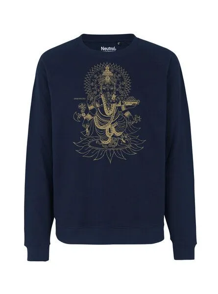 Peaces.bio - handbedruckte Biomode Peaces.bio - handbedruckte Biomode Bio Damen-Sweatshirt Loose Fit Ganesha, Blau, – Produktbild 1 von 2