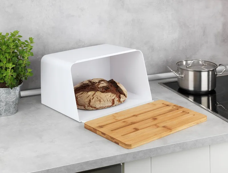 Wenko Wenko Brotkasten Modell Kubo, Bambus, Kunststoff, (1-tlg), moderne Brotbox mit integriertem Schneidebrett als Deckel, Braun|weiß, – Produktbild 1 von 5