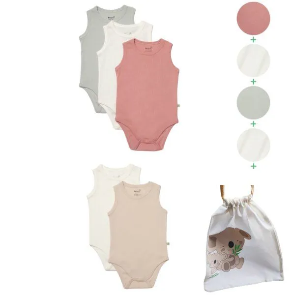 Biorganic Biorganic 5er-Pack Baby Body Unisex Ärmellos für Jungen und Mädchen, 100% Bio-Baumwolle, GOTS-zertifiziert, mit praktischen Druckknöpfen im Schritt, Multicolored (mehrfarbig), – Produktbild 2 von 3