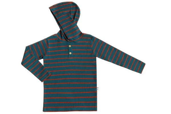 Leela Cotton Leela Cotton Kinder Kapuzenshirt Bio-Baumwolle Waffel Strick 2058, Tanne/tabasco, – Produktbild 2 von 3