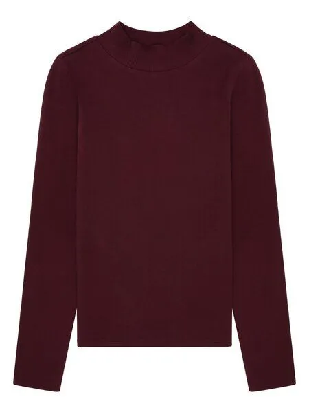 KnowledgeCotton Apparel KnowledgeCotton Apparel Langarmshirt - Rib high neck long sleeved - aus Bio-Baumwolle, Rot (fig), – Produktbild 1 von 2