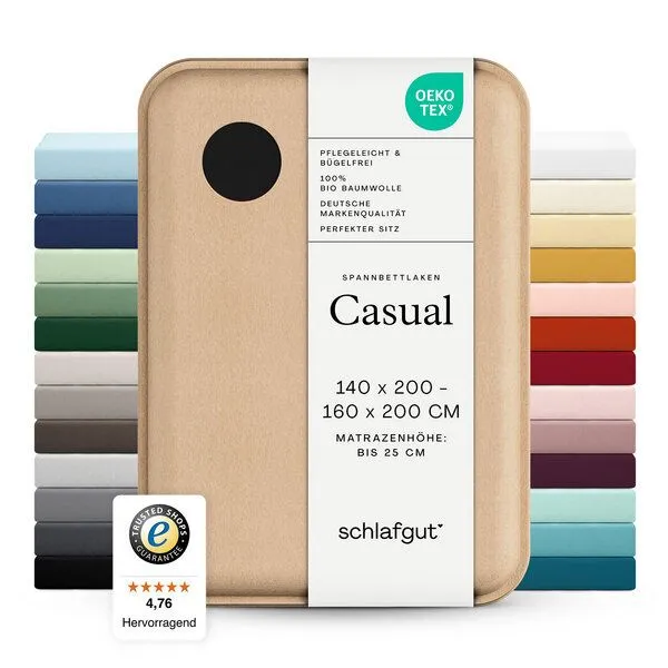 Schlafgut Schlafgut Spannbettlaken Casual Organic - 100% Biobaumwolle, Off black, – Produktbild 4 von 5