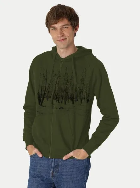 Peaces.bio - handbedruckte Biomode Peaces.bio - handbedruckte Biomode Herren Zip-Hoodie Woodland, Waldgrün, – Produktbild 2 von 2
