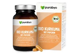 Purabyo BIO Kurkuma Extrakt Kapseln, hochdosiert, mit Bio Pfeffer, im Glas Kapseln, 60 er 60 St., 18.7 g – Produktbild 1 von 1