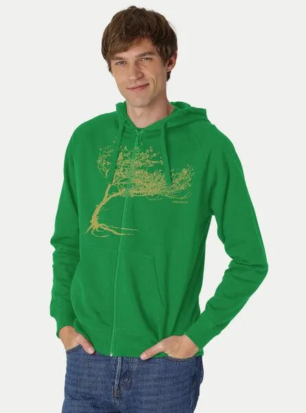 Peaces.bio - handbedruckte Biomode Peaces.bio - handbedruckte Biomode Bio Herren-Zip-Hoodie Windy Tree, Grün, – Produktbild 3 von 3