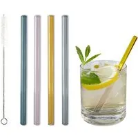 Contento Contento Glastrinkhalm bunt 15 cm lang, 4 Stück auf Geschenkkarte, mit Reinigungsbürste – Produktbild 1 von 1