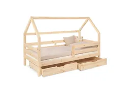 Ehrenkind Hausbett Sona aus FSC®-zertifiziertem Kiefernholz, höhenverstellbar (90x200 cm mit Doppelschublade, inkl. Rollrost und abnehmbarem Rausfallschutz), 2-in-1 Bett – bodentief oder in Standardhöhe aufbaubar – Produktbild 1 von 1