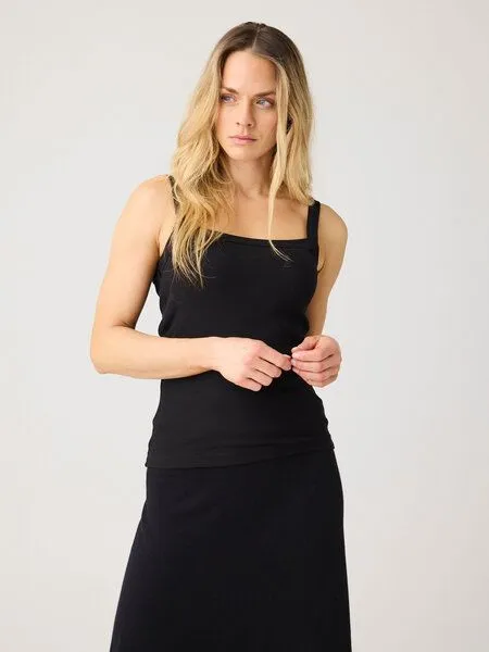 KnowledgeCotton Apparel KnowledgeCotton Apparel Ripptop - Rib strap top - aus Bio-Baumwolle, Schwarz (black jet), – Produktbild 1 von 3