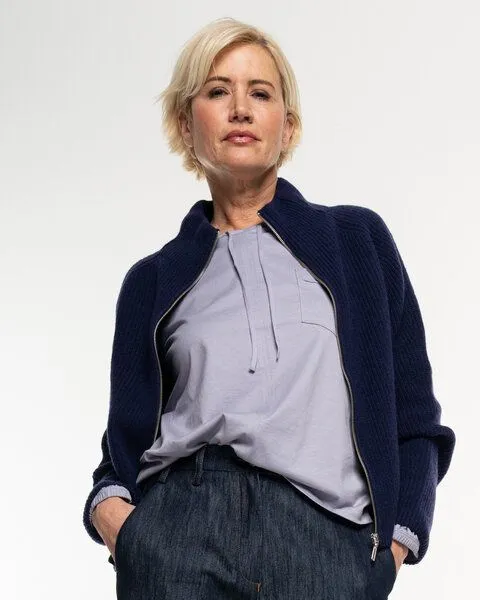 Alma & Lovis Alma & Lovis Zip-Strickjacke aus Kaschmir und Wolle, Dunkelblau, – Produktbild 3 von 4