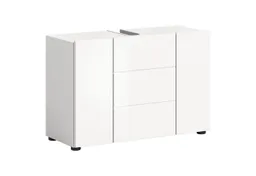 furnling Waschbeckenunterschrank Vera 82 cm breit, weiß hochglanz, 3-türig, grifflos, mit Siphon-Ausschnitt – Produktbild 1 von 1