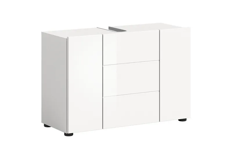 furnling Waschbeckenunterschrank Vera 82 cm breit, weiß hochglanz, 3-türig, grifflos, mit Siphon-Ausschnitt, Weiß, – Produktbild 1 von 5