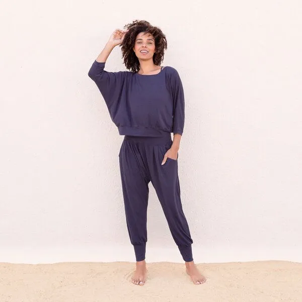 Jaya Jaya MEGAN - Hose im Sarouel-Stil, Taschen, tiefer Schnitt, weich fließender Stoff aus Tencel/Biobaumwolle, Nightblue/blau, – Produktbild 1 von 2
