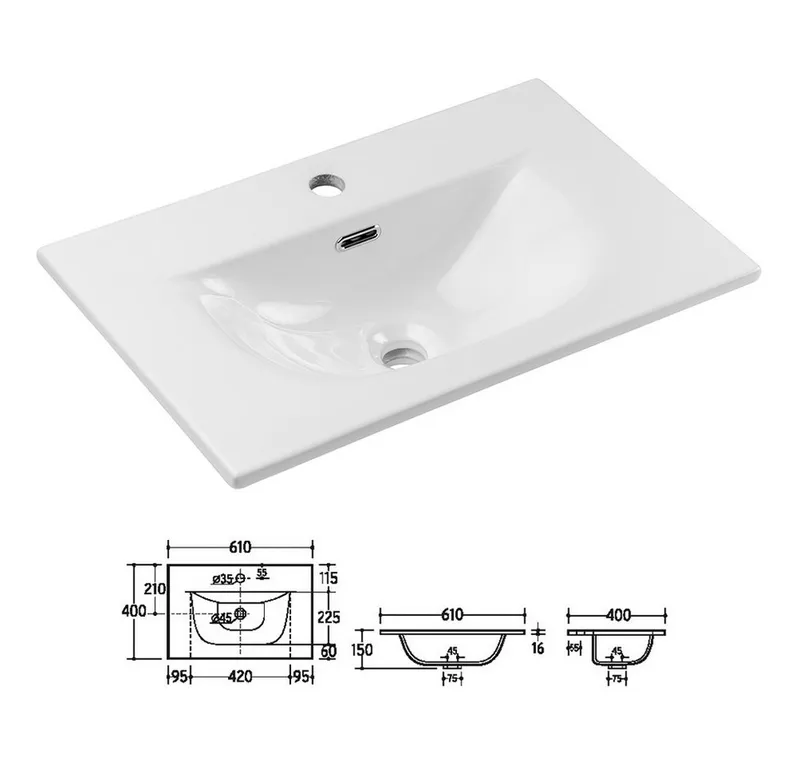 Lomadox Waschtisch NEWPORT-56-EVOKE, 60 cm breit, Eiche mit gerillter Front, 2 Schubladen, Braun, – Produktbild 5 von 5