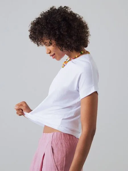 Honest Basics Honest Basics Damen Flügelärmeln T-Shirt aus Bio- und recycelter Baumwolle, Weiss, – Produktbild 2 von 4
