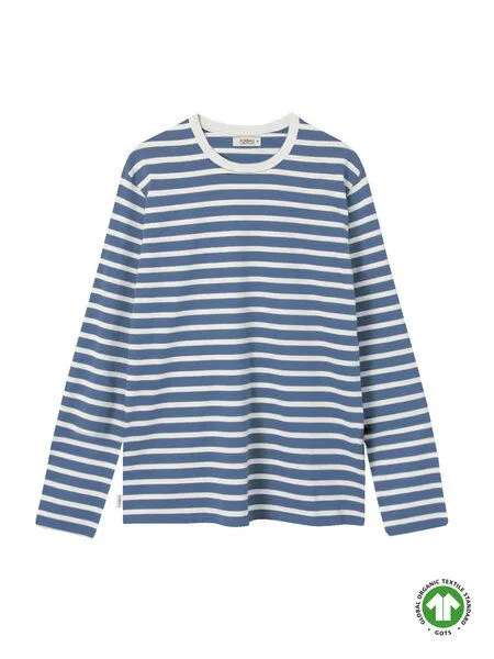 FUXBAU FUXBAU Frauen Streifen Longsleeve - creme grün, bordeaux, blau oder senf, Blue, – Produktbild 5 von 8