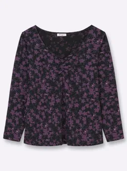 sheego Langarmshirt schwarz-traube-gemustert – Produktbild 1 von 1