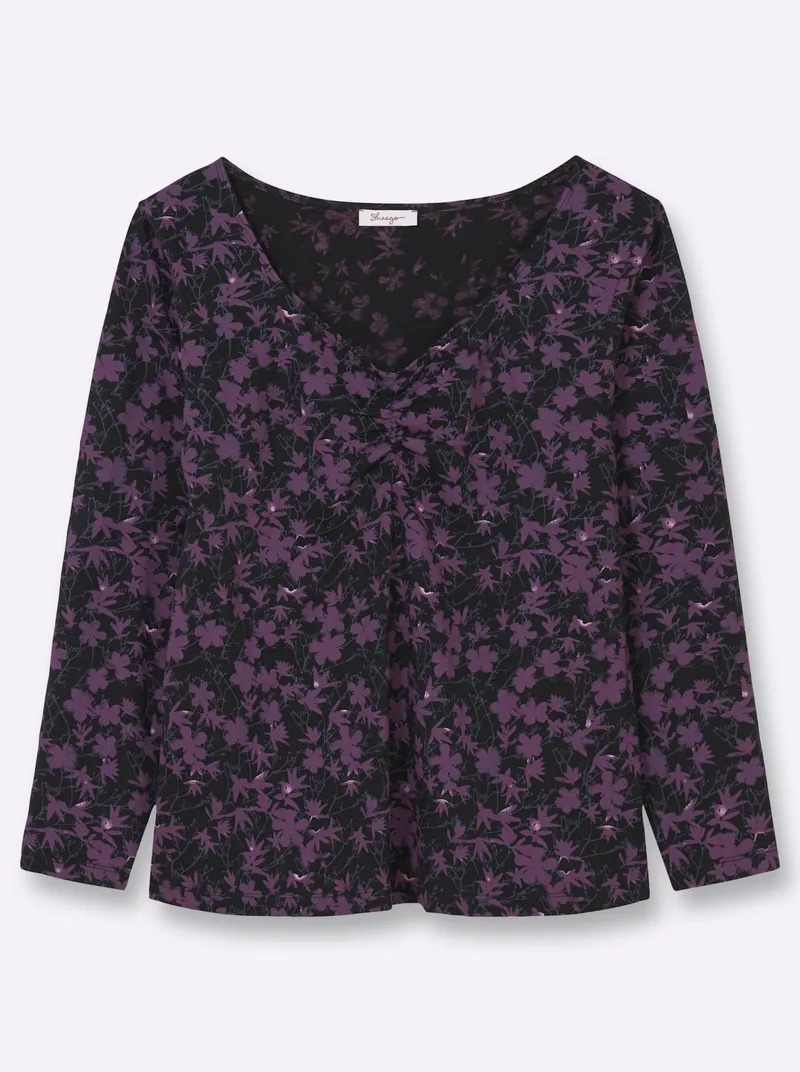 sheego Langarmshirt schwarz-traube-gemustert, Schwarz-traube-gemustert, – Produktbild 1 von 2