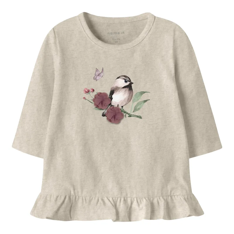 name it Name It Shirt langarm Vogel Tüllblumen Rüschen, Beige, – Produktbild 1 von 1