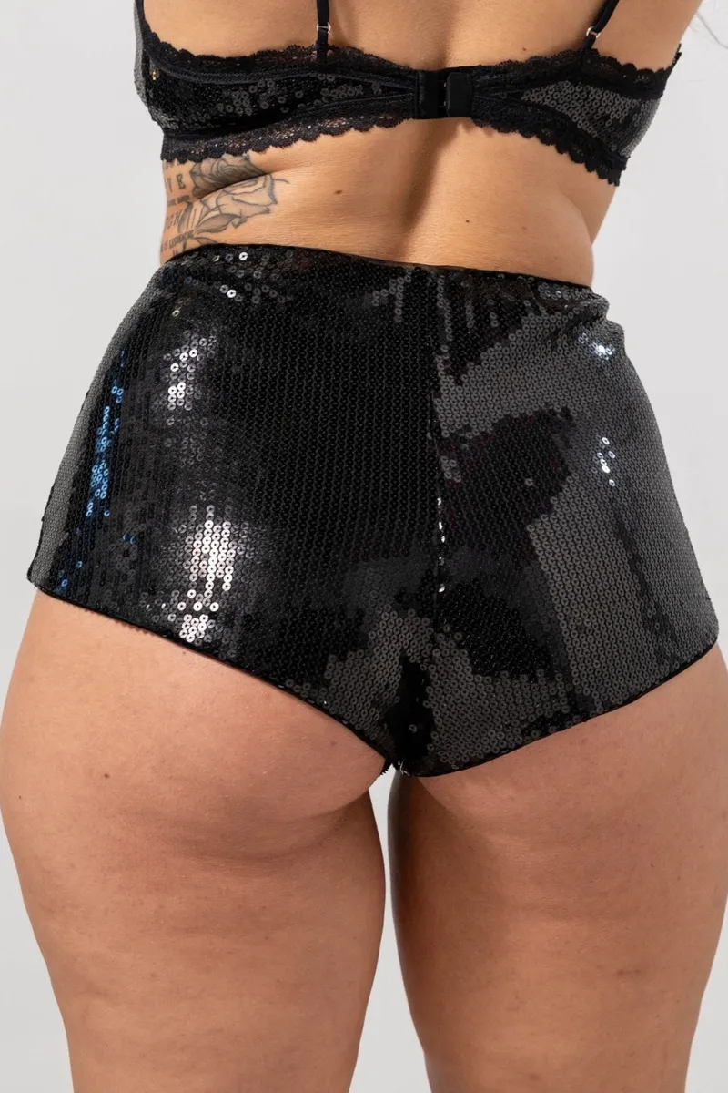Understatement Understatement Damen vegan Slip Pailletten Mesh Hotpants, Schwarz, – Produktbild 2 von 2