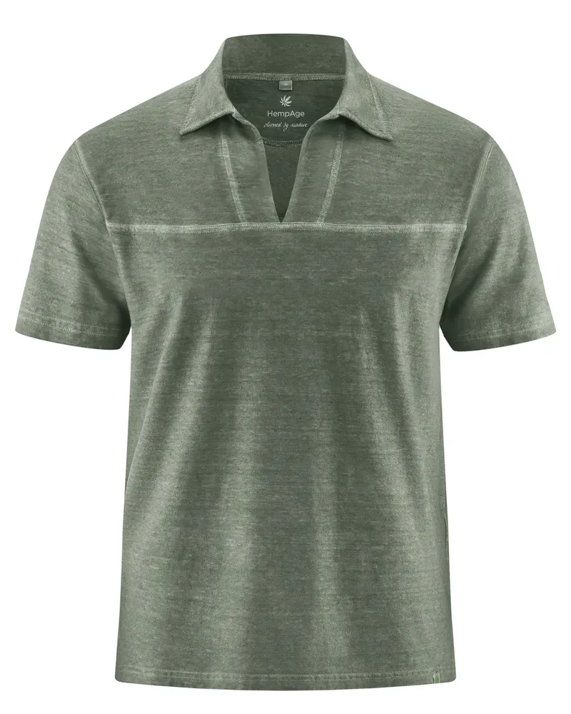 HempAge Hempage Herren vegan T-Shirt Mit V-Ausschnitt Moosgrün, Grün, – Produktbild 1 von 2