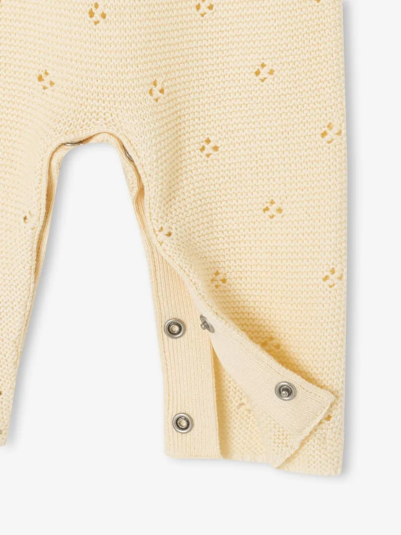 Vertbaudet Vertbaudet Baby Overall aus Pointelle-Strick 100% Bio-Baumwolle GOTS-zertifiziert, Wollweiß, – Produktbild 3 von 3