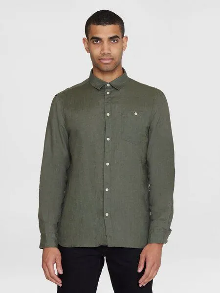 KnowledgeCotton Apparel KnowledgeCotton Apparel Regular Hemd aus Bio-Leinen - GOTS/Vegan, Grün (burned) olive, – Produktbild 1 von 3