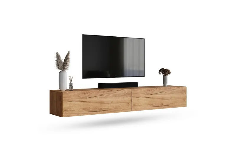 Planetmöbel TV-Schrank West TV-Board, Fernsehtisch 200 cm lang, TV-Lowboard (für Fernseher bis 55 Zoll, TV Schrank viel Stauraum, 2-St., sideboard hängend, Fernsehschrank 2x 100 x 30 x 37,5 cm) gold eiche, Braun, – Produktbild 1 von 5
