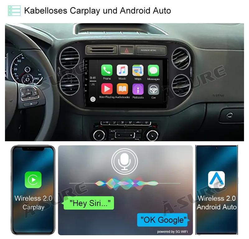 A-Sure 8-Core Android 15 Carplay Navi 4+64GB Für VW Tiguan 5N GOLF Plus Autoradio (RDS, DSP, Digitalradio (DAB), 8 Core, FM, AM, 1280*720) – Produktbild 5 von 5