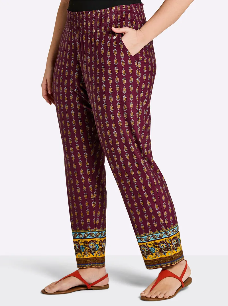 sheego Jerseyhose, Bordeaux-burgund-bedruckt, – Produktbild 1 von 2