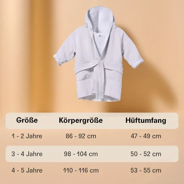 Mababu Mababu Bademantel Kinder mit Kapuze | 100% GOTS Bio-Baumwolle mit 2 Taschen und Gürtel | 1-6 Jahre | 4 Farben | Baby Bademantel, Ecru - grey, – Produktbild 3 von 4
