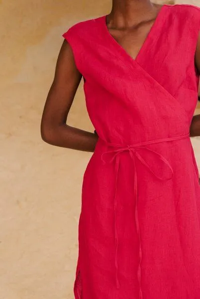 AmourLinen AmourLinen Wickelkleid aus Leinen AURORA, Viva magenta, – Produktbild 4 von 4