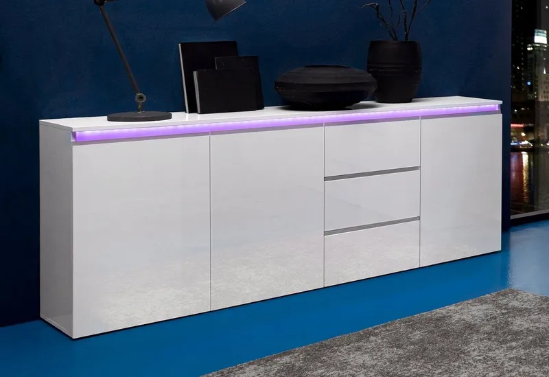 Home affaire Sideboard Magic, Kommode, Schrank, Stauraumschrank, mit 3 Türen und 3 Schubkästen Hochglanz lackiert (B/T/H) 200x40x81 cm, Weiß, – Produktbild 1 von 5