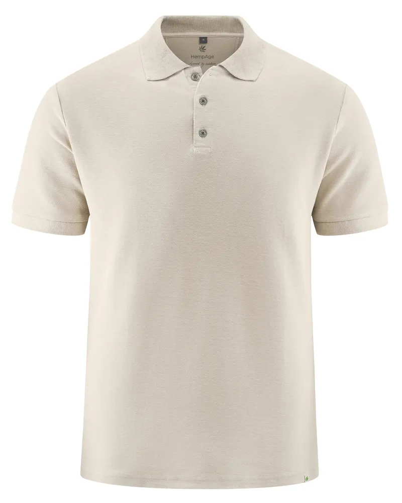 HempAge Hempage Herren vegan Polohemd Aus Piqué Jersey Distelbeige, Beige, – Produktbild 1 von 2