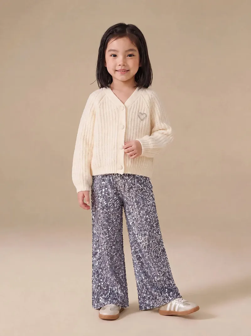 Vertbaudet Vertbaudet Weite Pailletten-Hose mit Jerseyfutter und Dehnbund Mädchen, Silber, – Produktbild 3 von 4