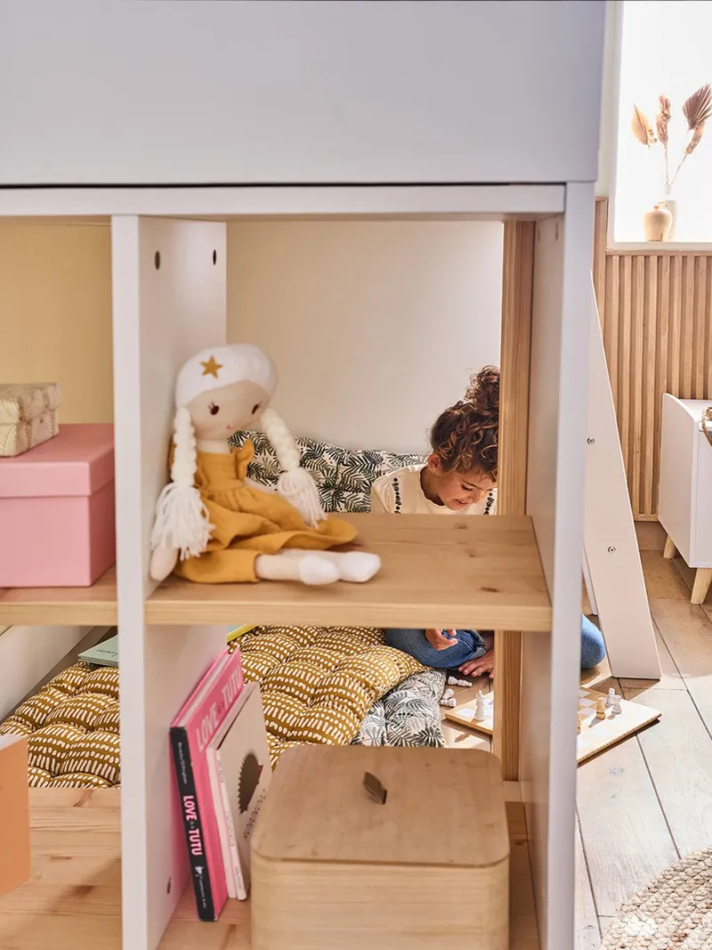 Vertbaudet Kinderbett mit Stauraum PLAYFUL Hochbett 90x190 cm, Weiß, – Produktbild 3 von 4