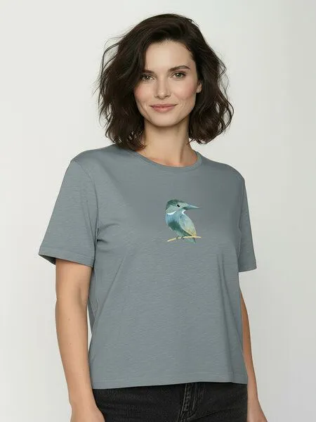 GreenBomb GREENBOMB Bird Look Nova - Kastiges T-Shirt aus Bio-Baumwolle / hochwertiger Print / GOTS / Fair & Vegan, Grau (fogstone), – Produktbild 2 von 4