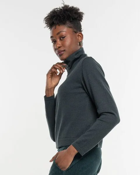 Alma & Lovis Alma & Lovis Legere Zip-Jacke aus softem Bio-Baumwoll-/Woll-Mix | Cot-Wool Kurzjacke, Blackgreen (dunkelgrün), – Produktbild 4 von 4