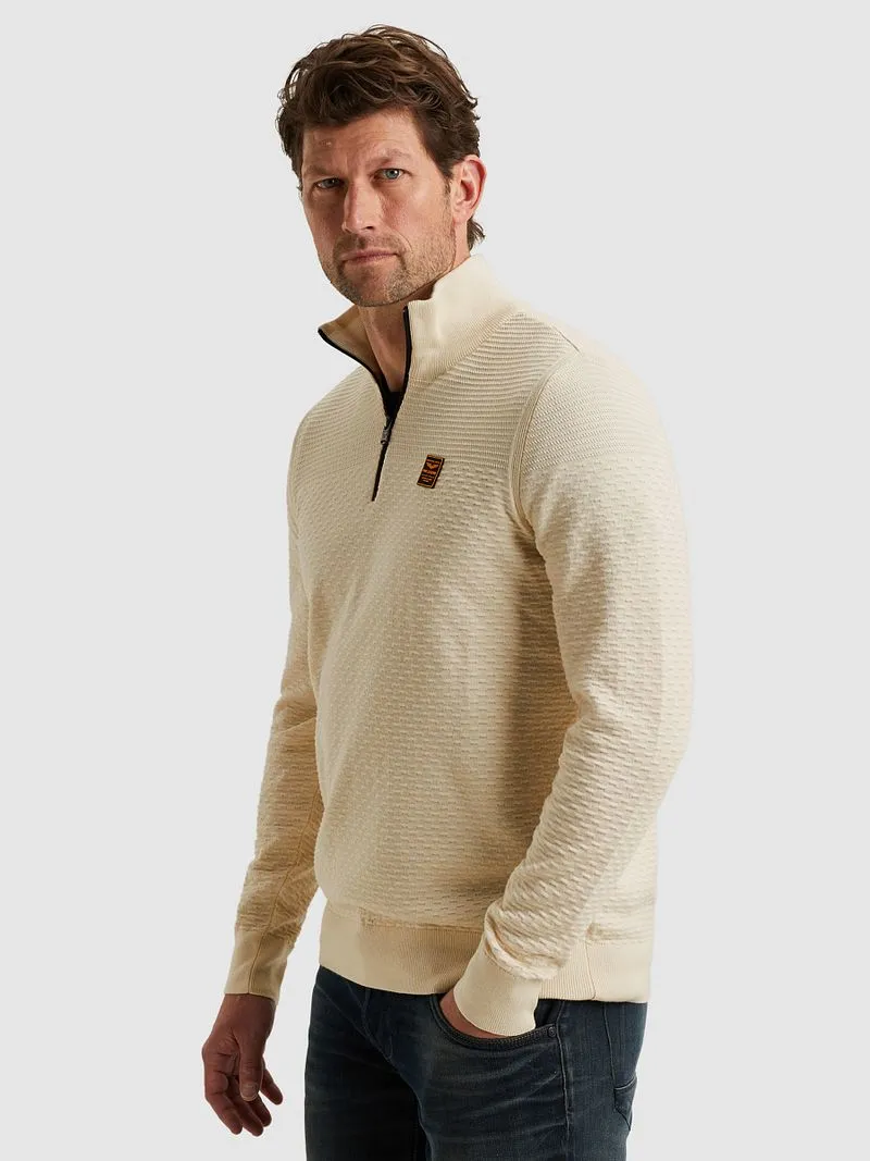 PME Legend PME Legend Half Zip Structure Mouliné Sweater Ecru - Größe 3XL, Weiß, – Produktbild 2 von 5