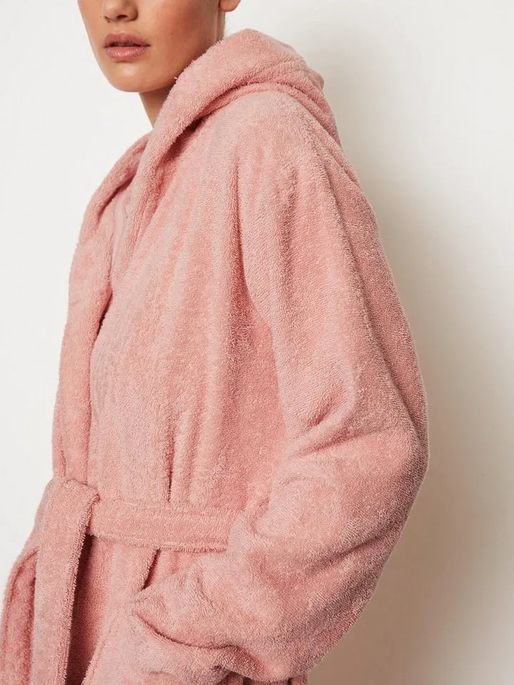 Marc O'Polo Home Damenbademantel Timeless Women, Langform, Baumwolle, Kapuze, Gürtel, Waffelpiqué, Rosa, – Produktbild 4 von 4