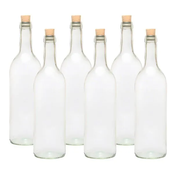 mikken mikken Glasflasche 0,75 L mit Korken – Weinflasche / Ölflasche inkl. Etiketten – in Klar- oder Grünglas, Transparent, – Produktbild 2 von 3