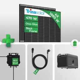 Growatt Balkonkraftwerk 1880 W mit NOAH 2000 Speicher | Growatt NEO 800W WIFI Wechselrichter | Smart Mini PV Anlage | Trina Vertex S+ 470W Black Frame Solarmodulen - inkl. 0 % MwSt. für Privatkunden – Produktbild 1 von 1