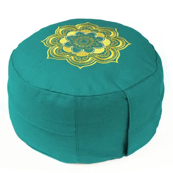 Lotus Design® Lotus Design® Meditationskissen CLASSIC Mandala Lotus Design - Bio-Buchweizenschalen, Türkis/gold, – Produktbild 1 von 4